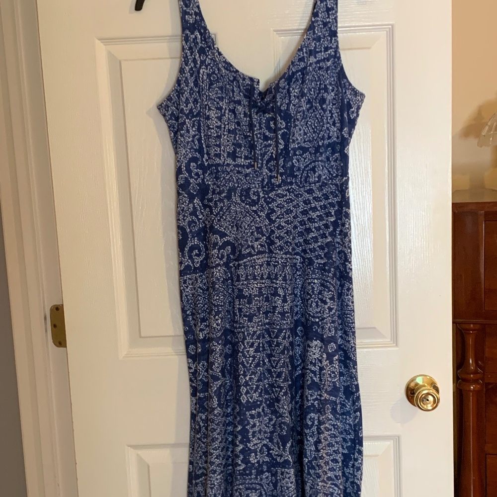 Chaps Maxi Dress, Blue and White, Size Petite Medium